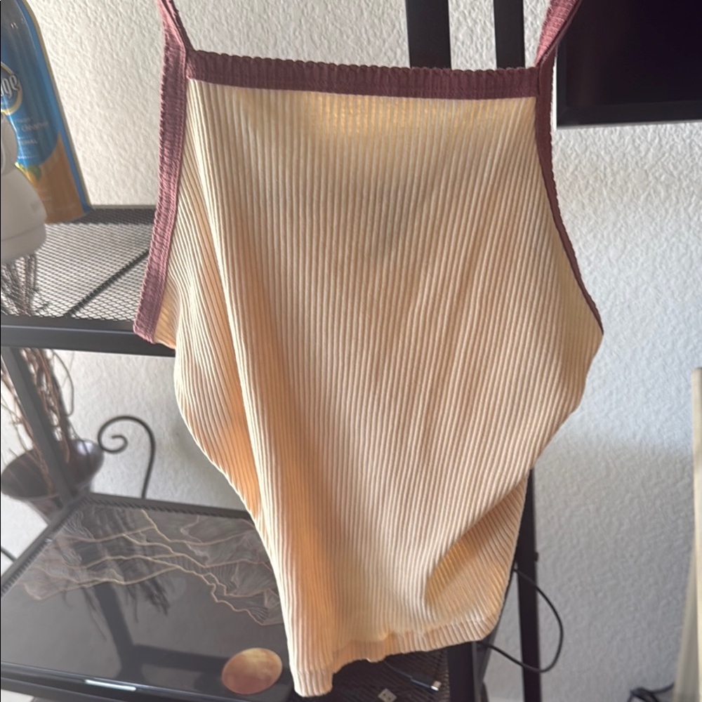Cream and Brown Women's Top